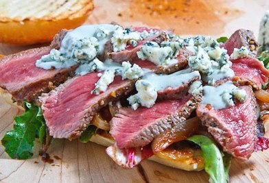 Steak Sandwiches With Chipotle Mayo, Roasted Shallots and Melting Gorgonzola