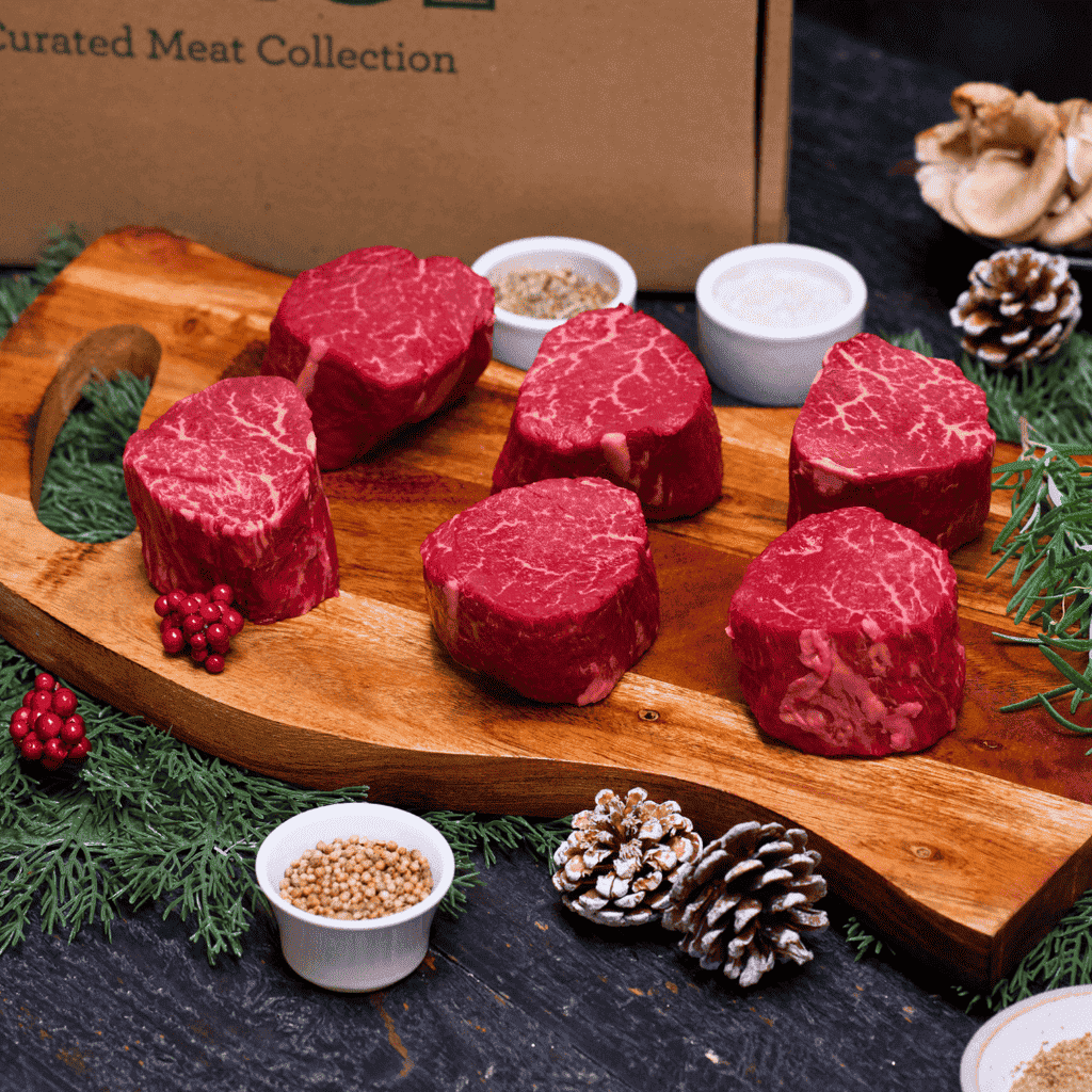 Filet Feast Sampler Pack 2PC Per Farm red filet mignon sampler on wood board
