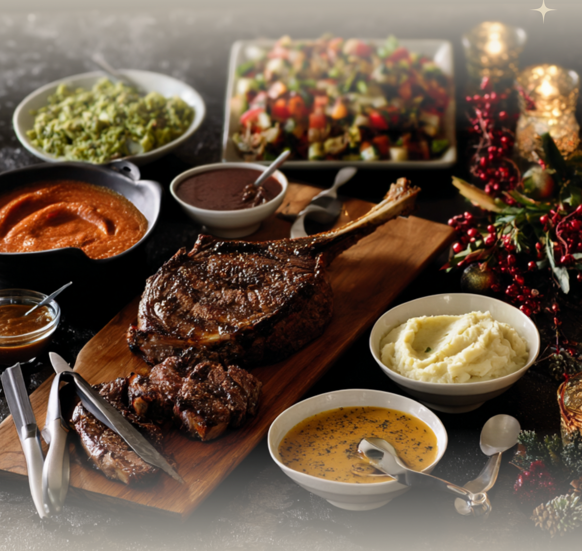 Assorted dishes including grilled meats